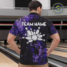 Load image into Gallery viewer, Purple Camo Bowling Polo, Quarter Zip Shirts For Men Custom Bowling Team Jerseys, Gift For Bowlers NQS10455