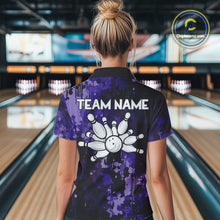 Load image into Gallery viewer, Purple Camo Bowling Polo, Quarter Zip Shirts For Women Custom Bowling Team Jerseys, Gift For Bowlers NQS10455