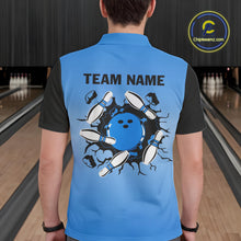Load image into Gallery viewer, Personalized Black and Blue Retro Bowling Polo, Quarter Zip Team Shirts For Men Custom Bowling Gifts NQS10459