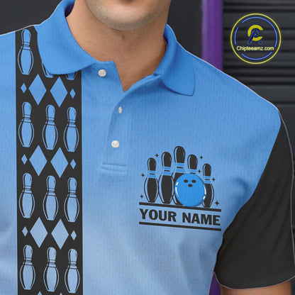 Personalized Black and Blue Retro Bowling Polo, Quarter Zip Team Shirts For Men Custom Bowling Gifts NQS10459