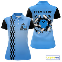 Load image into Gallery viewer, Personalized Black and Blue Retro Bowling Polo, Quarter Zip Team Shirts For Women Custom Bowling Gift NQS10459