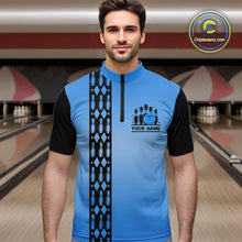 Load image into Gallery viewer, Personalized Black and Blue Retro Bowling Polo, Quarter Zip Team Shirts For Men Custom Bowling Gifts NQS10459