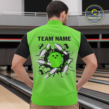 Load image into Gallery viewer, Personalized Black and Green Retro Bowling Polo, Quarter Zip Team Shirts For Men Custom Bowling Gifts NQS10460