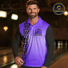 Load image into Gallery viewer, Personalized Black and Purple Retro Bowling Polo, Quarter Zip Team Shirt For Men Custom Bowling Gifts NQS10461