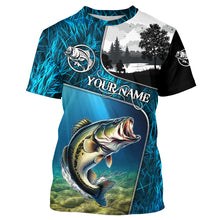 Load image into Gallery viewer, Bass fishing Blue camo UV protection Customize name long sleeves personalized gift for Adult, kid NQS853