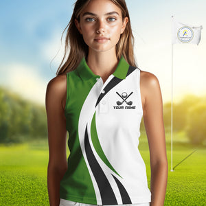 Green and White Women Sleeveless golf polo shirt Custom golf attire for ladies, gifts for golf lovers NQS10664