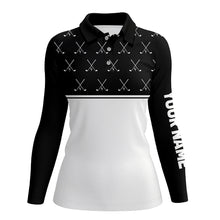 Load image into Gallery viewer, Black and White golf clubs pattern Women golf polo shirts custom golf attire for ladies NQS8726