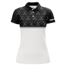 Load image into Gallery viewer, Black and White golf clubs pattern Women golf polo shirts custom golf attire for ladies NQS8726