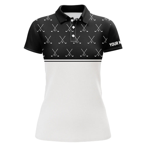 Black and White golf clubs pattern Women golf polo shirts custom golf attire for ladies NQS8726