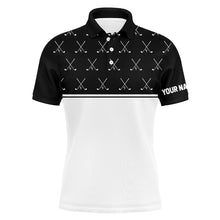 Load image into Gallery viewer, Black and White golf clubs pattern Mens golf polo shirts custom golf attire for men NQS8726