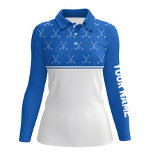 Load image into Gallery viewer, Blue and White golf clubs pattern Women golf polo shirts custom golf attire for ladies NQS8728