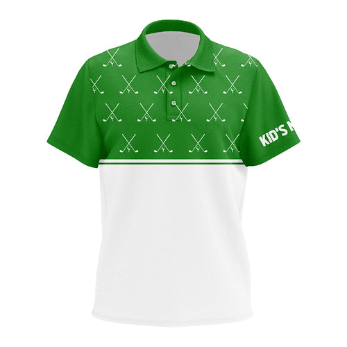 Green and White golf clubs pattern Kid golf polo shirts custom golf attire for kid NQS8729