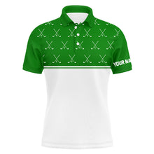 Load image into Gallery viewer, Green and White golf clubs pattern Mens golf polo shirts custom golf attire for men NQS8729