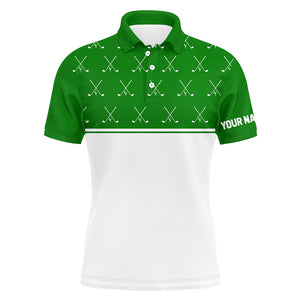 Green and White golf clubs pattern Mens golf polo shirts custom golf attire for men NQS8729