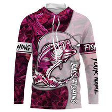 Load image into Gallery viewer, Largemouth Bass fishing pink girl Camo Custom name long sleeve UV shirt fishing shirts, leggings NQS1177