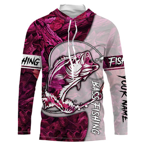 Largemouth Bass fishing pink girl Camo Custom name long sleeve UV shirt fishing shirts, leggings NQS1177