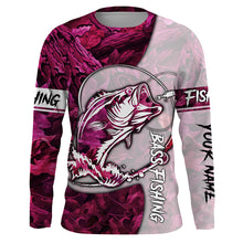 Load image into Gallery viewer, Largemouth Bass fishing pink girl Camo Custom name long sleeve UV shirt fishing shirts, leggings NQS1177