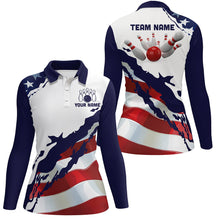 Load image into Gallery viewer, Red, white and blue American Flag Bowling shirts for Women Custom patriotic Bowling Team Jerseys NQS8946
