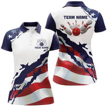 Load image into Gallery viewer, Red, white and blue American Flag Bowling shirts for Women Custom patriotic Bowling Team Jerseys NQS8946