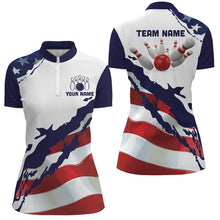 Load image into Gallery viewer, Red, white and blue American Flag Bowling shirts for Women Custom patriotic Bowling Team Jerseys NQS8946