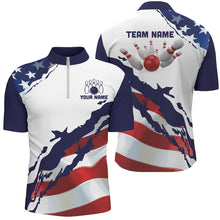 Load image into Gallery viewer, Red, white and blue American Flag Bowling shirts for men Custom patriotic Bowling Team league Jerseys NQS8946