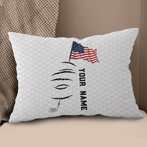 Personalized white golf ball skin pillow American flag 4th July custom name gifts for golf lovers NQS7020