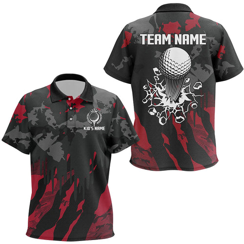 Black and Red Camo pattern Kid Golf Polo Shirts custom Kid golf tops, cool golf gifts NQS9185