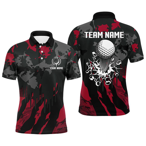 Black and Red Camo pattern Mens Golf Polo Shirts custom mens golf tops, cool golf gifts NQS9185