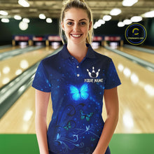 Load image into Gallery viewer, Blue galaxy Butterfly Bowling Polo, Quarter Zip shirts For Women Custom Butterfly Team bowling jersey NQS11268