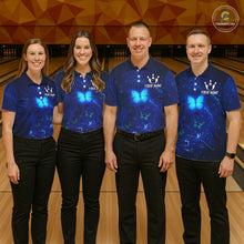 Load image into Gallery viewer, Blue galaxy Butterfly Bowling Polo, Quarter Zip shirts For Women Custom Butterfly Team bowling jersey NQS11268