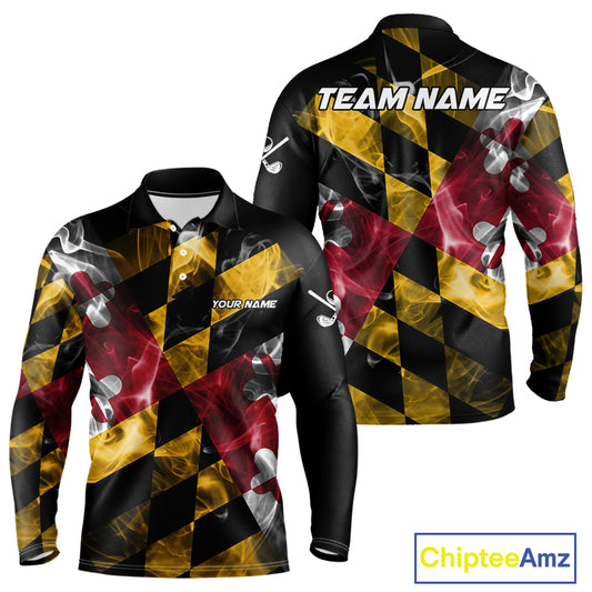 Smoke Maryland Flag Black Golf Polo shirts for Men Custom patriotic Team Mens Golf Outfit NQS11467