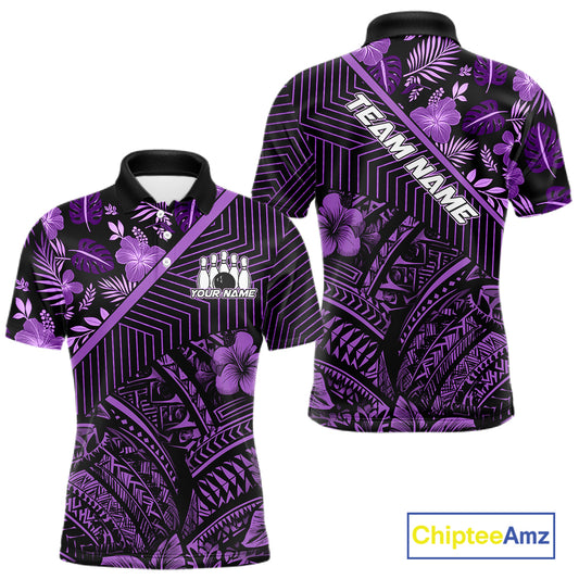 Black and Purple tribal pattern Bowling Polo, 1/4 zip Shirts For Men Custom Team Bowling Jerseys NQS11470