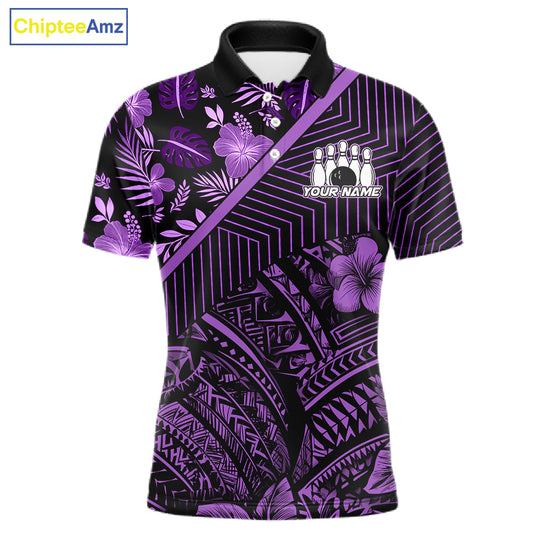 Black and Purple tribal pattern Bowling Polo, 1/4 zip Shirts For Men Custom Team Bowling Jerseys NQS11470