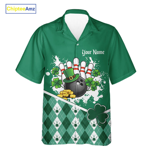 Green argyle pattern St Patrick Hawaiian Bowling Jersey Custom team bowling button up shirt NQS11477