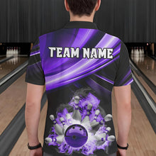 Load image into Gallery viewer, Personalized Black and Purple Smoke Flame Bowling Polo, 1/4 Zip Shirts For Men, cool bowling jerseys NQS9544