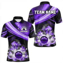 Load image into Gallery viewer, Personalized Black and Purple Smoke Flame Bowling Polo, 1/4 Zip Shirts For Men, cool bowling jerseys NQS9544