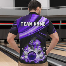 Load image into Gallery viewer, Personalized Black and Purple Smoke Flame Bowling Polo, 1/4 Zip Shirts For Men, cool bowling jerseys NQS9544