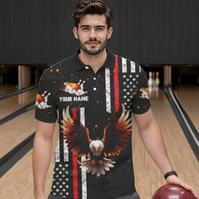 Load image into Gallery viewer, Personalized Black American Flag Flame Eagle Bowling Shirts For Men Custom patriotic bowling jerseys NQS9549