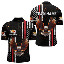 Load image into Gallery viewer, Personalized Black American Flag Flame Eagle Bowling Shirts For Men Custom patriotic bowling jerseys NQS9549