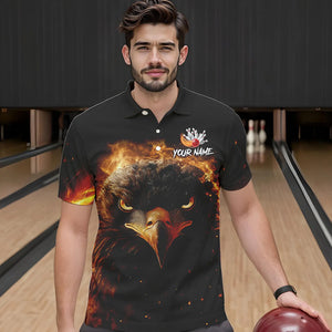 Flame Eagle Mens Bowling Polo, Quarter Zip Shirt Custom team Mens bowling outfit gifts for bowlers NQS9708