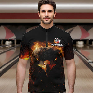 Flame Eagle Mens Bowling Polo, Quarter Zip Shirt Custom team Mens bowling outfit gifts for bowlers NQS9708