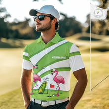 Load image into Gallery viewer, Funny Pink Flamingo Golf Polo Shirts for Men Custom Green and White mens golf attire NQS11747