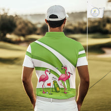 Load image into Gallery viewer, Funny Pink Flamingo Golf Polo Shirts for Men Custom Green and White mens golf attire NQS11747