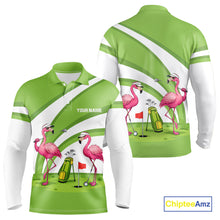 Load image into Gallery viewer, Funny Pink Flamingo Golf Polo Shirts for Men Custom Green and White mens golf attire NQS11747