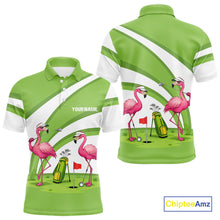 Load image into Gallery viewer, Funny Pink Flamingo Golf Polo Shirts for Men Custom Green and White mens golf attire NQS11747