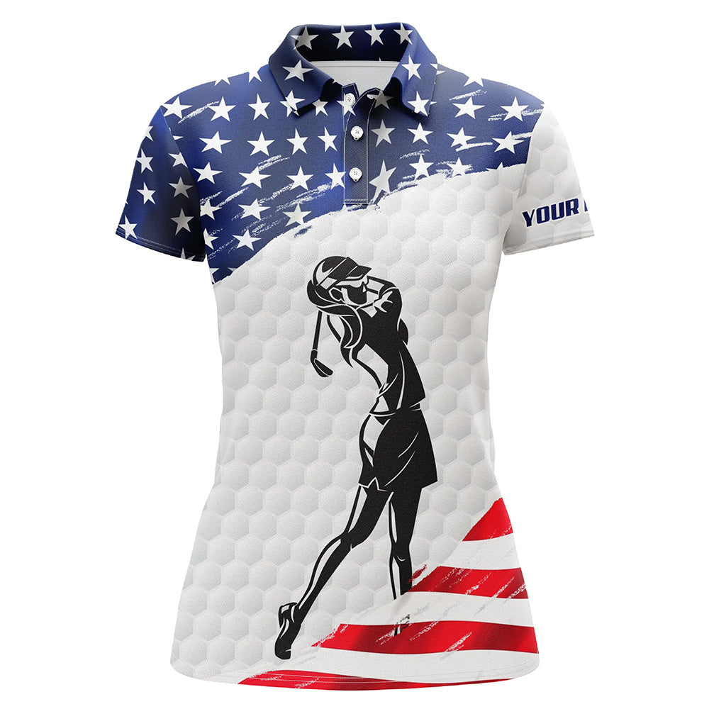 Womens golf polo shirts custom white American flag patriotic golf shirts for womens golfing gifts NQS5753