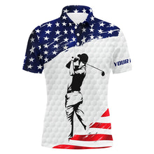 Load image into Gallery viewer, Mens golf polo shirts custom name white American flag patriotic golf shirts for mens golfing gifts NQS5753