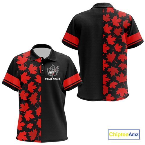 Black and Red maple leaf pattern Kid golf polo shirt Custom Canadian Flag patriotic Kid golf top NQS10139