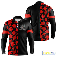 Load image into Gallery viewer, Black and Red maple leaf pattern Men golf polo shirts Custom Canadian Flag patriotic mens golf top NQS10139