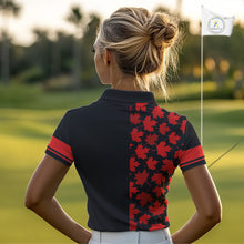 Load image into Gallery viewer, Black and Red maple leaf pattern Women golf polo shirt Custom Canadian Flag patriotic ladies golf top NQS10139
